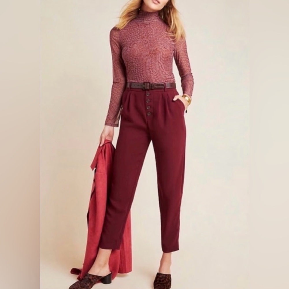 NWT Anthropologie 4 Sasha Button-Fly Tapered Crepe Pants